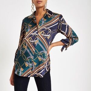 Zara Satin Print Button Down Blouse
